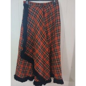 Vintage Plaid Red  Wrap Skirt Eu Size 36 100% Laine Wool Holiday Whimsigoth
